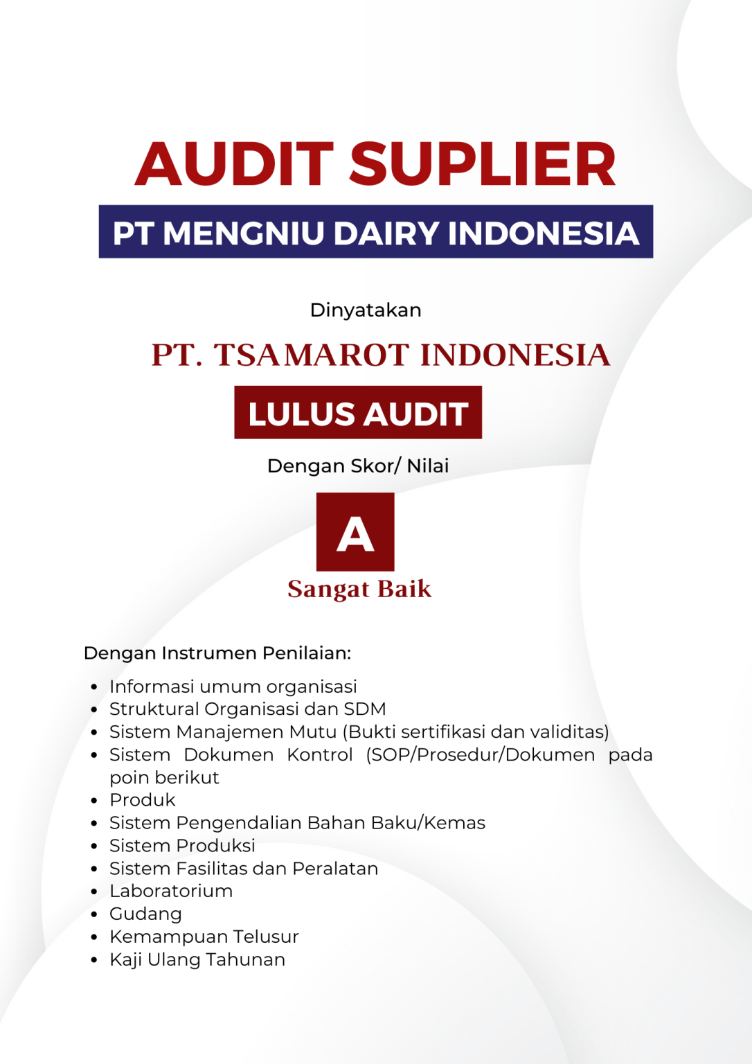 Audit PT.Mengniu Dairy Indonesia